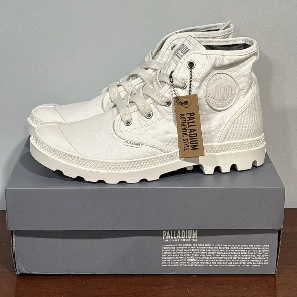 PALLADIUM PAMPA HI ORIGINAL CANVAS BOOTS WHITE HIGH TOP SNEAKERS WOMENS 9.5 READ - Picture 1 of 12